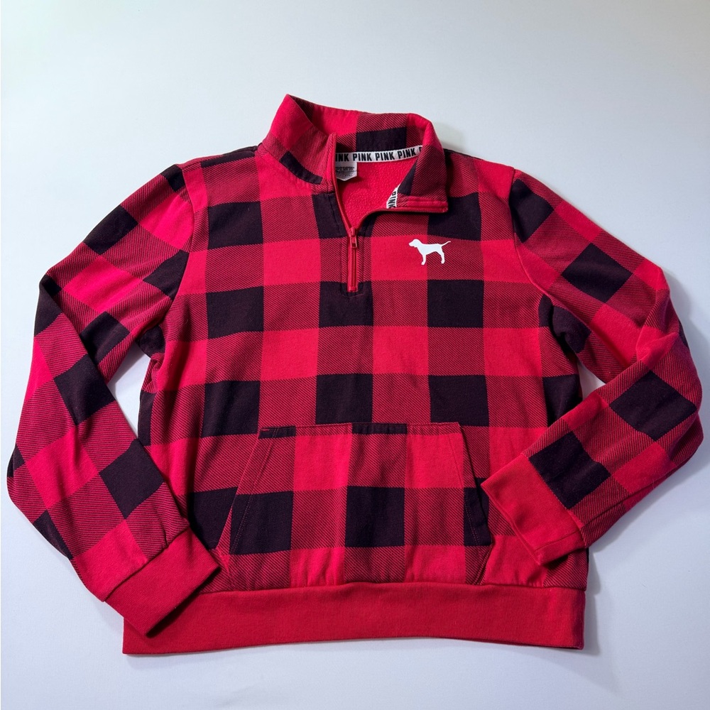 Victoria’s Secret Quarter Zip Red Black Buffalo Check Plaid